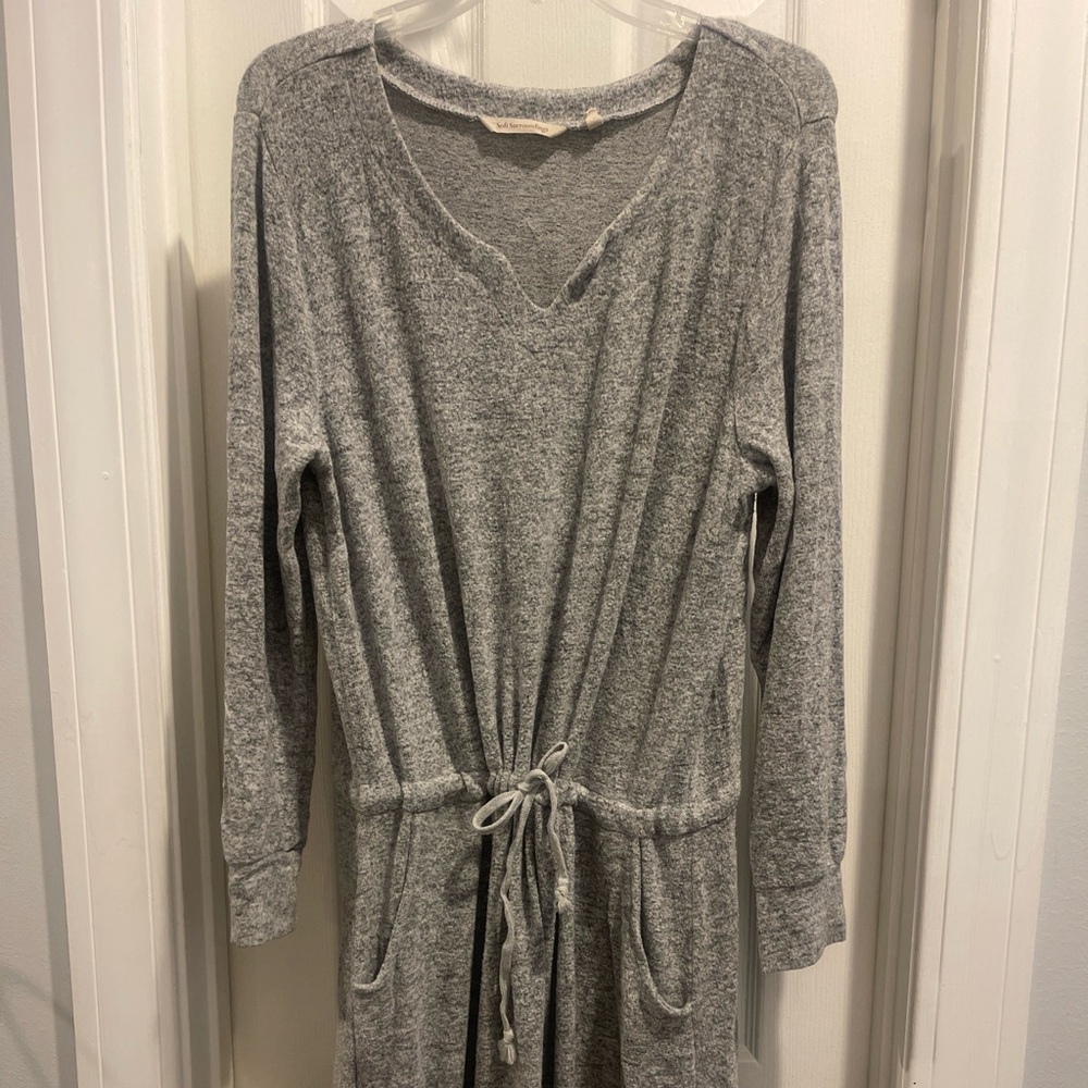 Soft surroundings easy living lounge dress gray long sleeve drawstring waist m